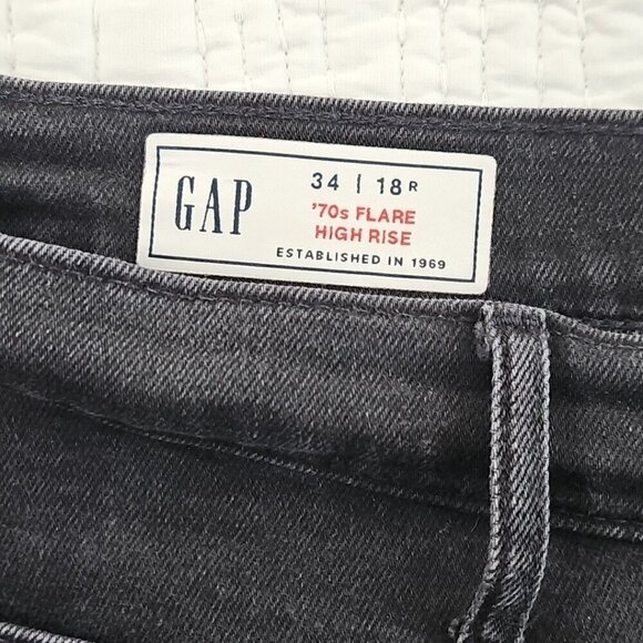 Gap '70s Flare High Rise Jeans Women's 18R 34x31 Black Stretch Denim EUC LN - Picture 10 of 15